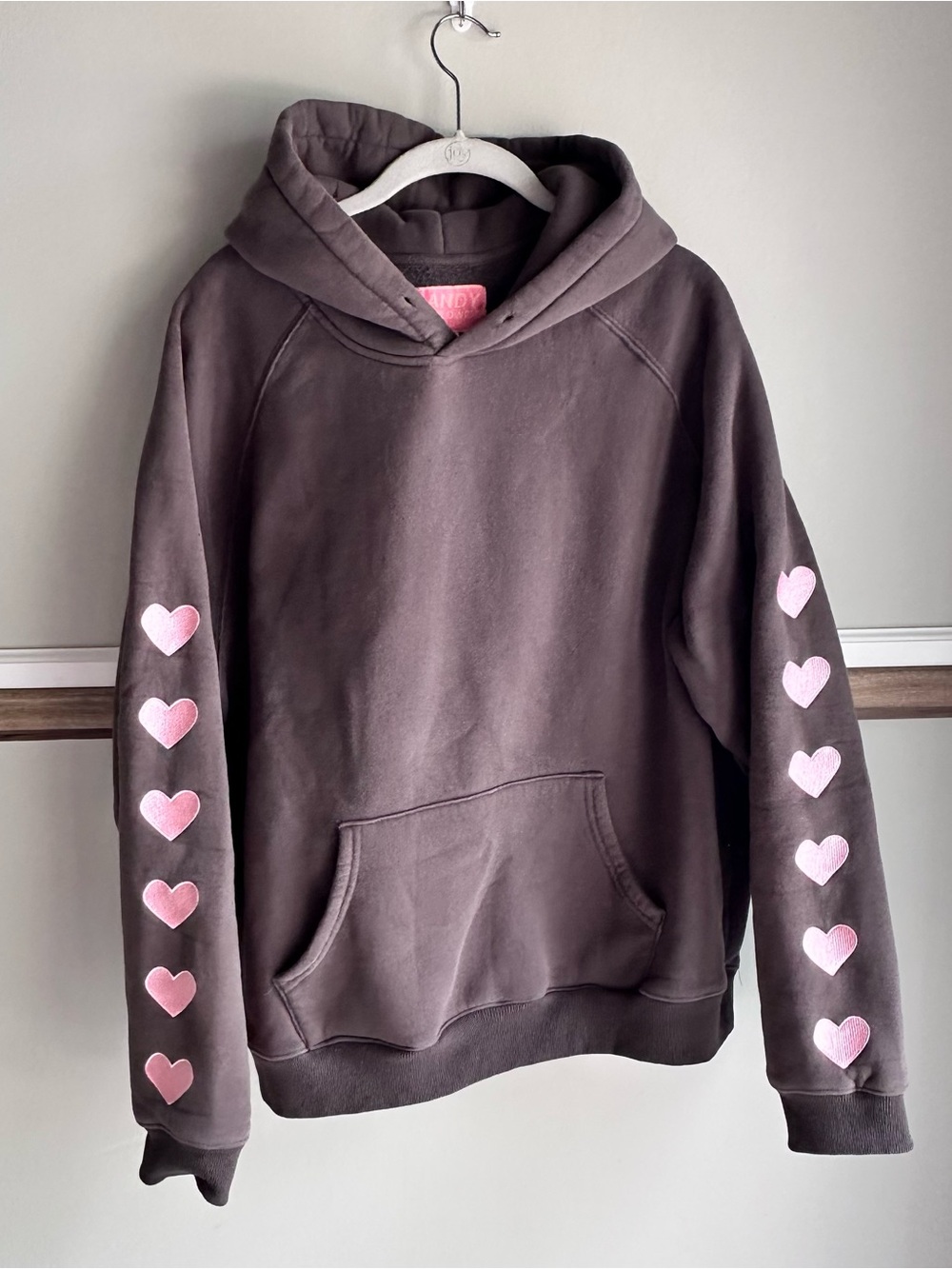 Dandy Worldwide Pullover Hoodie Gray Brown Heart On My Sleeve